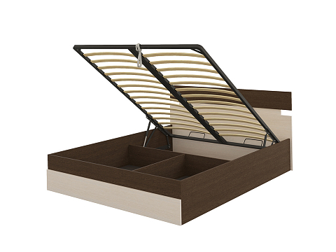 Белая двуспальная кровать Milton с подъемным механизмом - Современная кровать с подъемным механизмом.